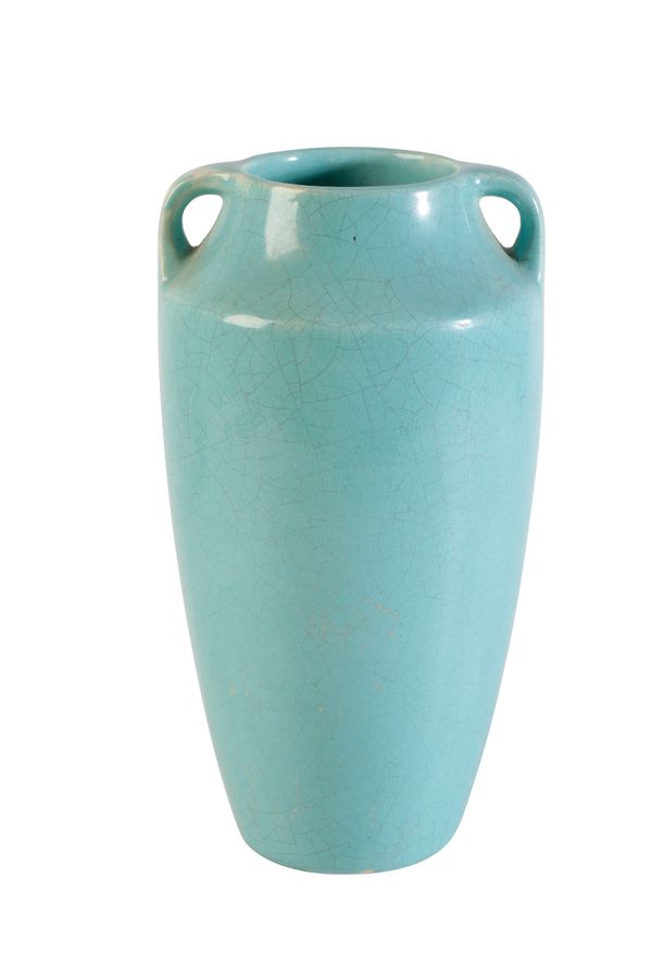 ART DECO TURQUOISE CRACKLE GLAZE POTTERY VASE