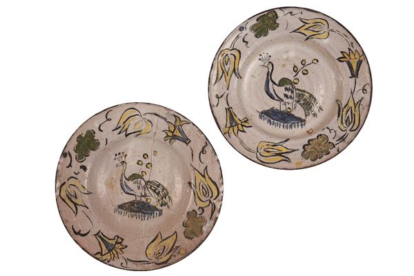 IN THE MANNER OF BLOOMSBURY GROUP: A PAIR OF TERRACOTTA POLYCHROME PLATES