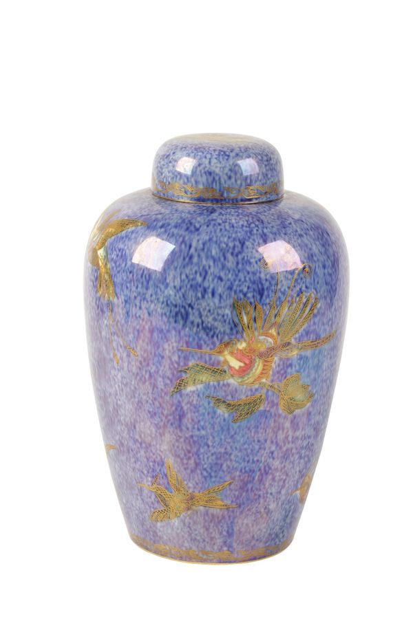 DAISY MAKEIG - JONES FOR WEDGWOOD: A " HUMMINGBIRD" LUSTREWARE VASE AND COVER