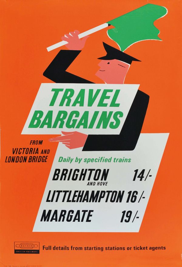 EPH COWAN: TRAVEL BARGAINS FROM VICTORIA AND LONDON BRIDGE ADVERTISING POSTER