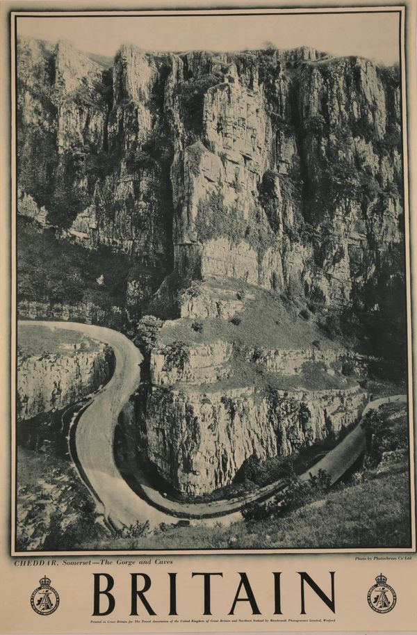 BRITAIN "CHEDDAR, THE GORGE AND COVE, SOMERSET" ADVERTISING POSTER