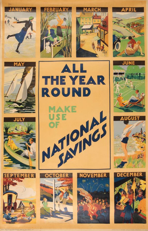 •NATIONAL SAVINGS ADVERTISING POSTER "ALL THE YEAR ROUND MAKE USE OF NATIONAL SAVINGS"