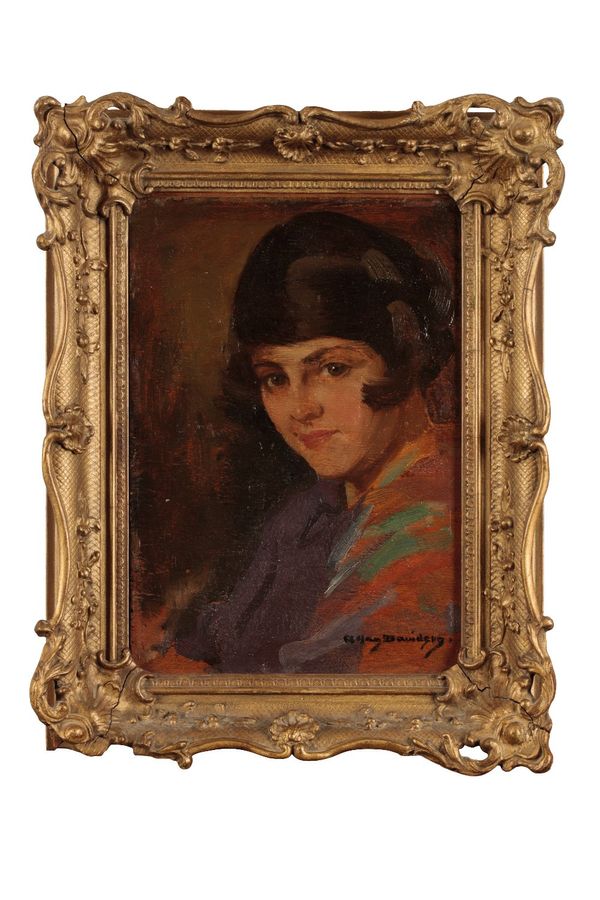 ALLAN DOUGLAS DAVIDSON (1873-1932) A Bloomsbury style head and shoulders portrait of a young lady