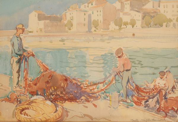 •ARTHUR HENRY KNIGHTON HAMMOND (1875-1970) 'Menton' Fishermen sorting their nets