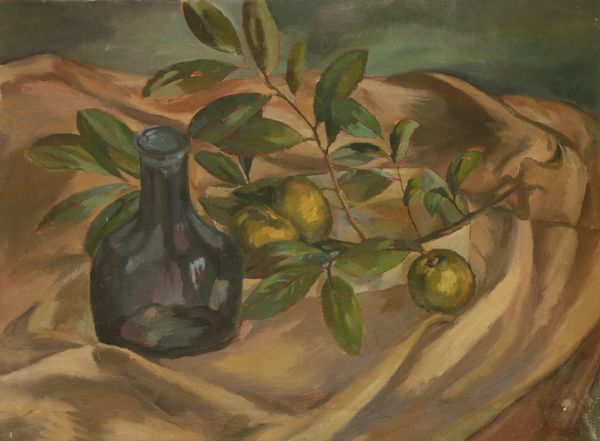 •MAUD SUMNER (1902-1985) Still life study of fruit and a glass bottle on a cloth