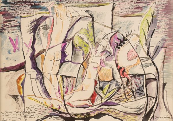 •DERRICK LATIMER SAYER (1917-1992) Figures in an abstract landscape