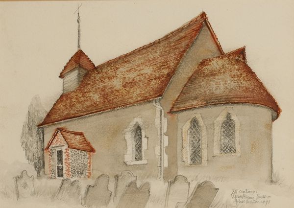 •JOHN SKELTON (1923-1999) '12th Century Church, Upwaltham, Sussex'