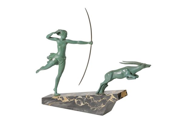 L. DE MARCO: AN ART DECO PAINTED SPELTER SCULPTURE