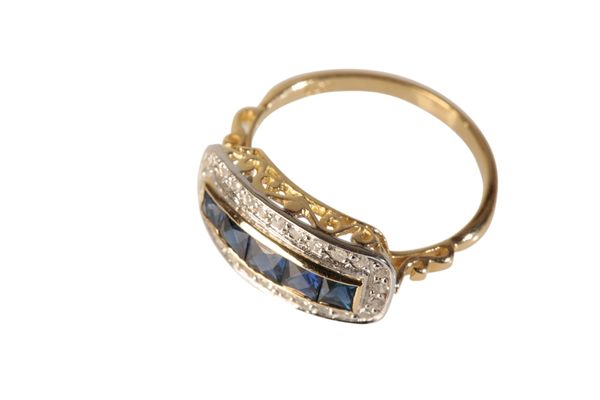 ART DECO STYLE SAPPHIRE AND DIAMOND RING