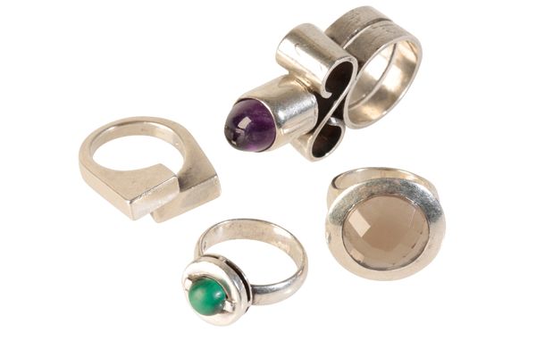 COLLECTION OF MODERNIST SILVER DRESS RINGS