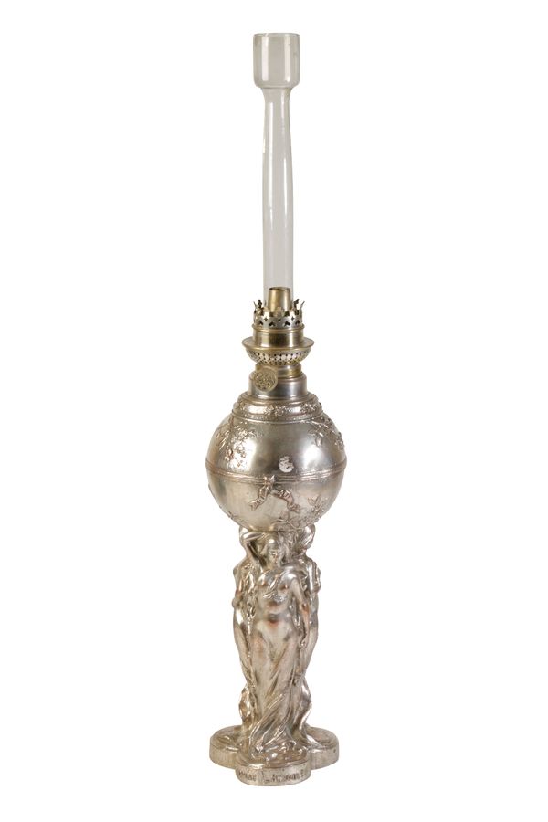 FRENCH ART NOUVEAU SILVER PLATED OIL LAMP BASE