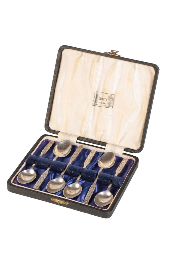 LIBERTY & CO: A SET OF SILVER CORONATION TEASPOONS, Birmingham, 1953, the finials each with incised 