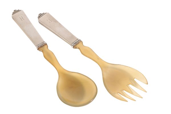 GEORG JENSEN: A PAIR OF SILVER "PYRAMID" SALAD SERVERS