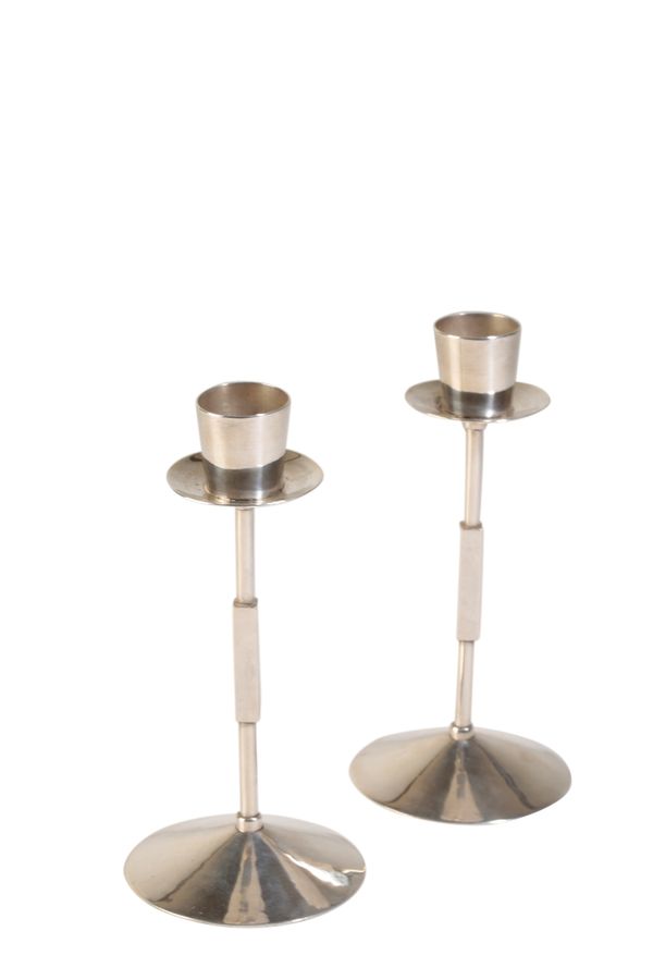 PAIR OF MODERNIST SILVER CANDLESTICKS