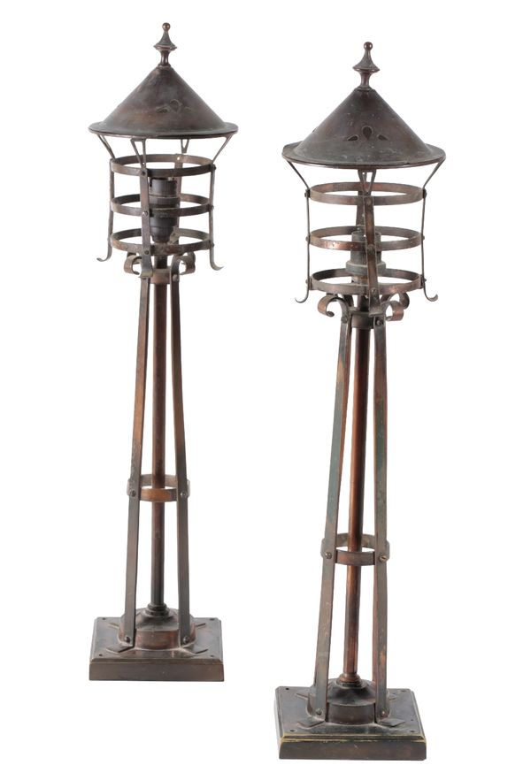 PAIR OF SECESSIONIST COPPER LAMPS