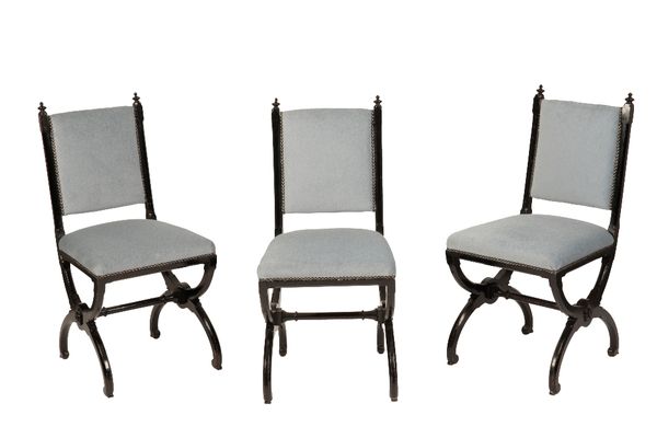 IN THE MANNER OF A.W.N PUGIN: SET OF FOUR AESTHETIC MOVEMENT EBONISED CHAIRS