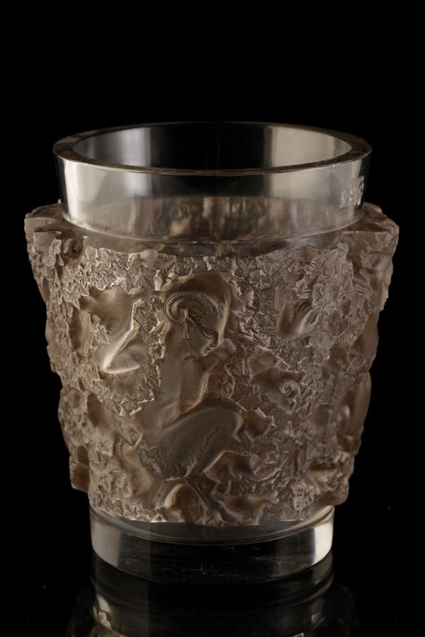 RENE LALIQUE: A "BACCHUS" FROSTED AND CLEAR GLASS VASE