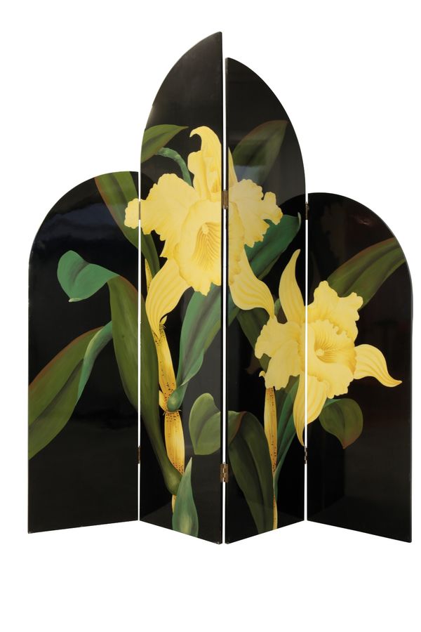 IMPRESSIVE ART DECO FRENCH LACQUERED "JAPONESQUE" FOUR-FOLD SCREEN