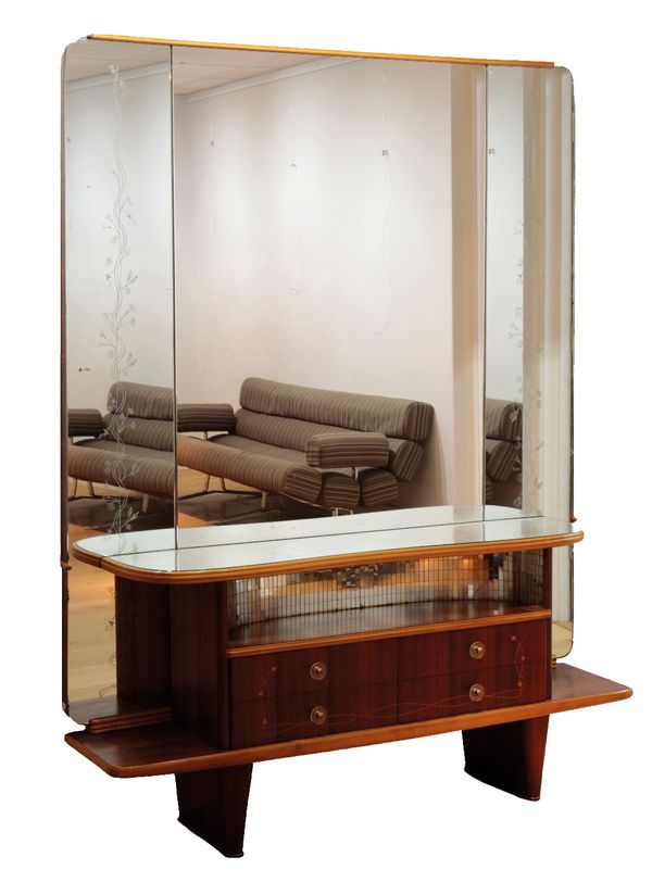 •MARIO BELLINI: A ROSEWOOD, WALNUT AND ASH DRESSING TABLE AND MIRROR