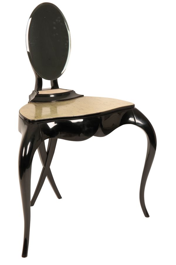 •CHRISTOPHER GUY: A CONTEMPORARY BLACK LACQUER DRESSING TABLE AND MIRROR