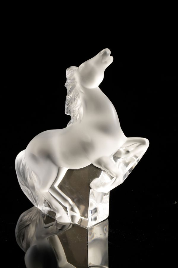 LALIQUE: A "CHEVAL KAZAK AU GALOP" FROSTED GLASS PAPERWEIGHT