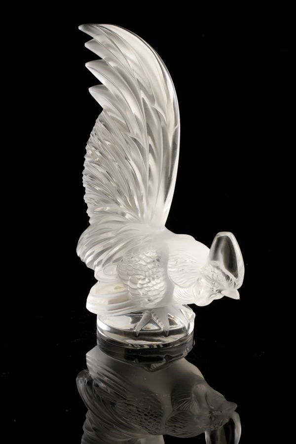 LALIQUE: A "COQ NAIN" FROSTED AND CLEAR GLASS PAPERWEIGHT