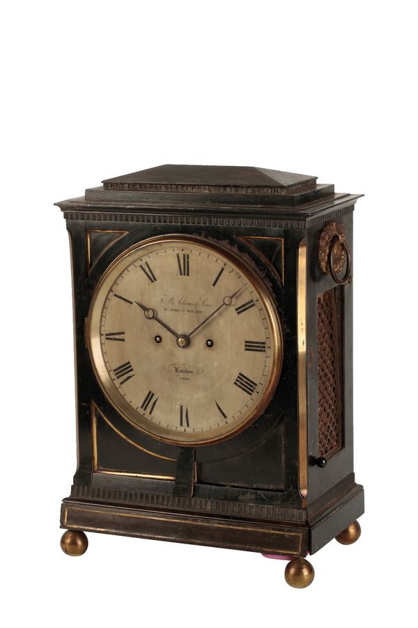 A REGENCY EBONISED AND BRASS INLAID BRACKET CLOCK by FB Adams & Sons