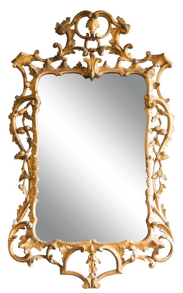 AN 18TH CENTURY "ROCOCO" CARVED GILTWOOD WALL MIRROR 