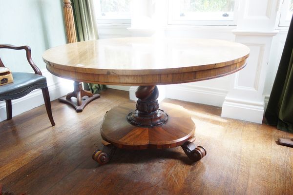 AN EARLY VICTORIAN ROSEWOOD BREAKFAST TABLE