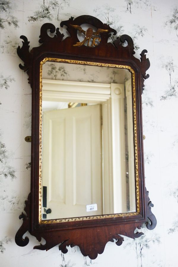 A CHIPPENDALE STYLE MAHOGANY WALL MIRROR