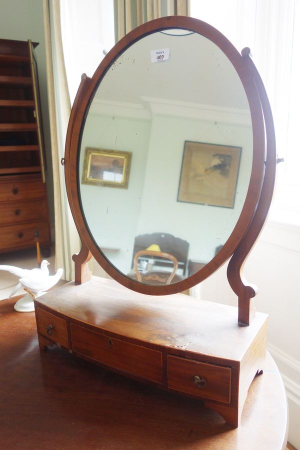 A SHERATON STYLE INLAID MAHOGANY DRESSING MIRROR