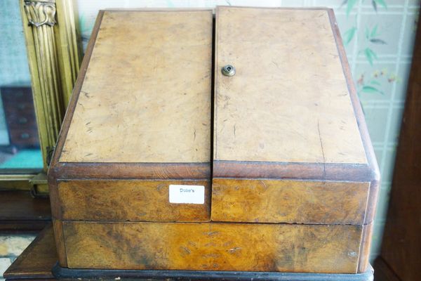 AN EARLY VICTORIAN BURR WALNUT STATIONERY CABINET