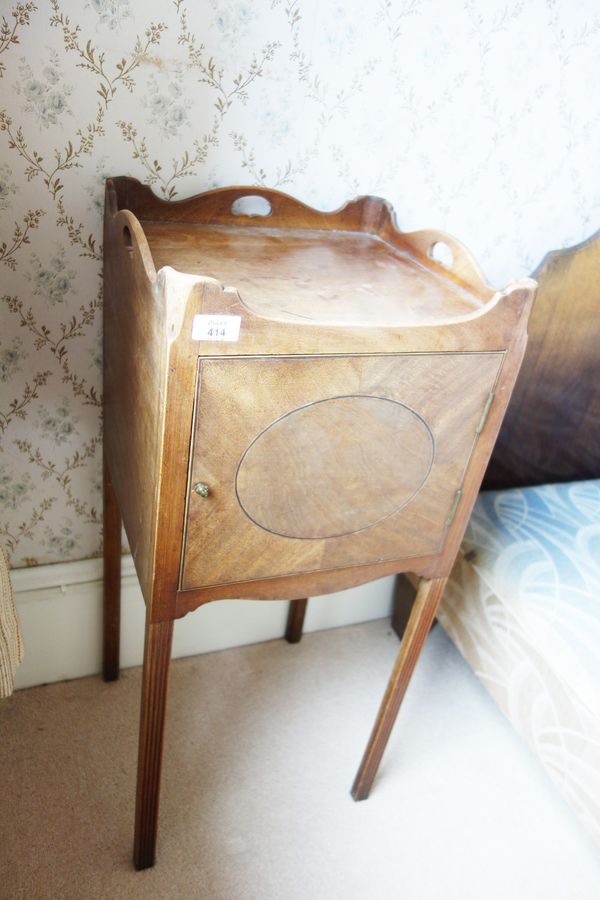 A SHERATON STYLE INLAID MAHOGANY POT CUPBOARD