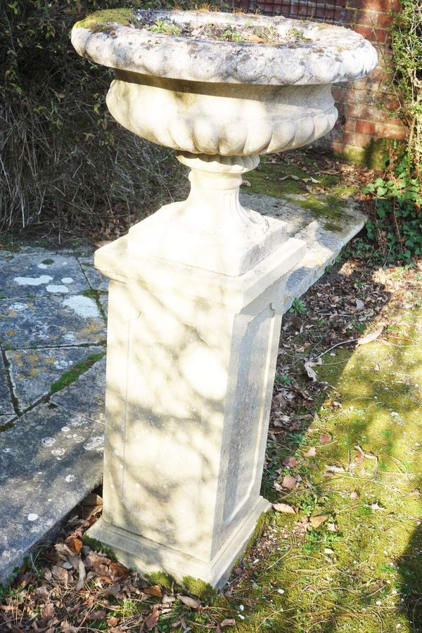 A GEORGE III STYLE CAMPANA-SHAPED GARDEN URN