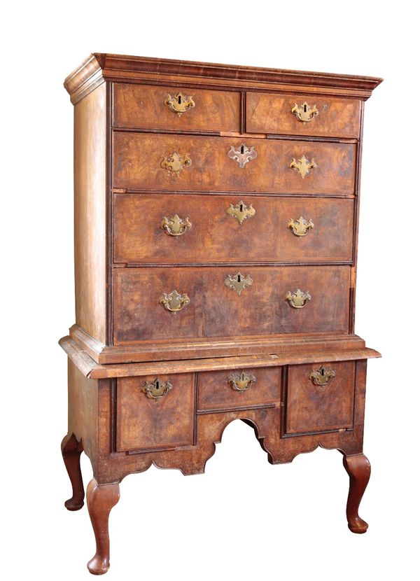 A SMALL GEORGE I WALNUT CHEST ON STAND