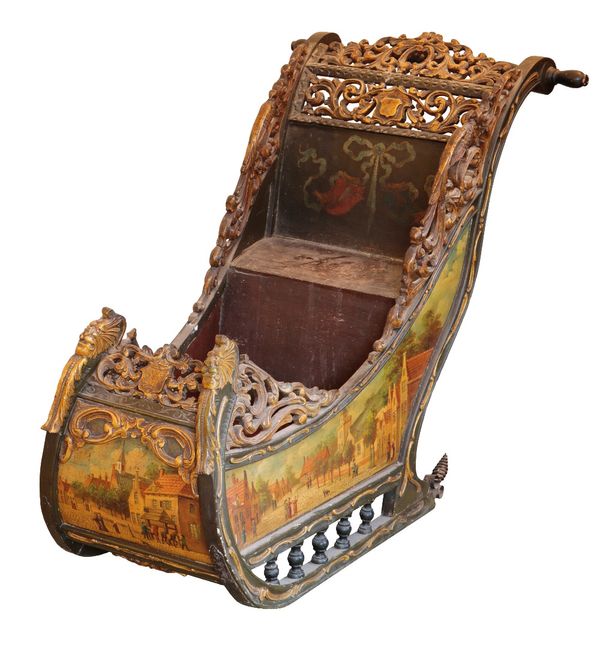 A DUTCH CHILD'S PAINTED AND PARCEL-GILT SLEIGH