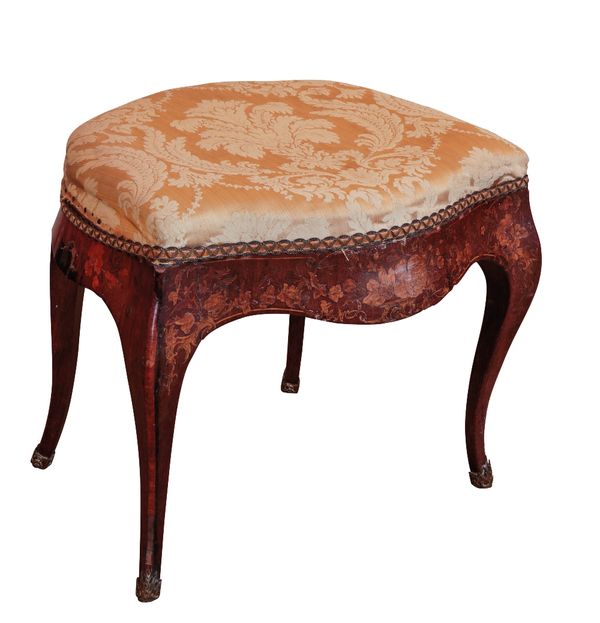 A LOUIS XV STYLE FLORAL MARQUETRY STOOL