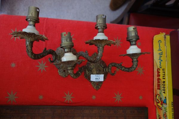 A PAIR OF GILT-METAL DECORATIVE WALL LIGHT FITTINGS