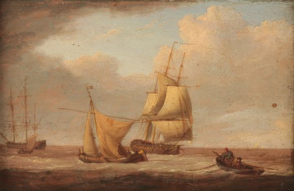 WILLIAM ANDERSON (1757-1837) A man o' war and Dutch fishing vessels