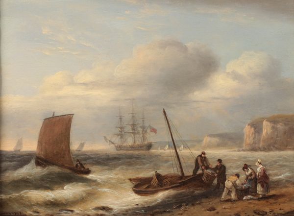 THOMAS LUNY (1759-1837) Fishermen unloading the catch on a beach