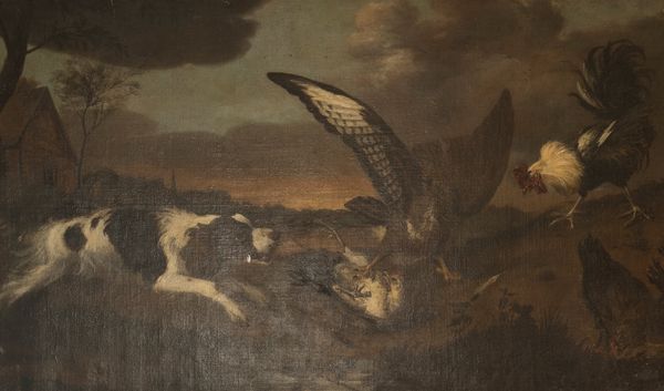 ATTRIBUTED TO FRANS SNYDERS (1579-1657) A bird of prey attacking chickens with a dog rushing in
