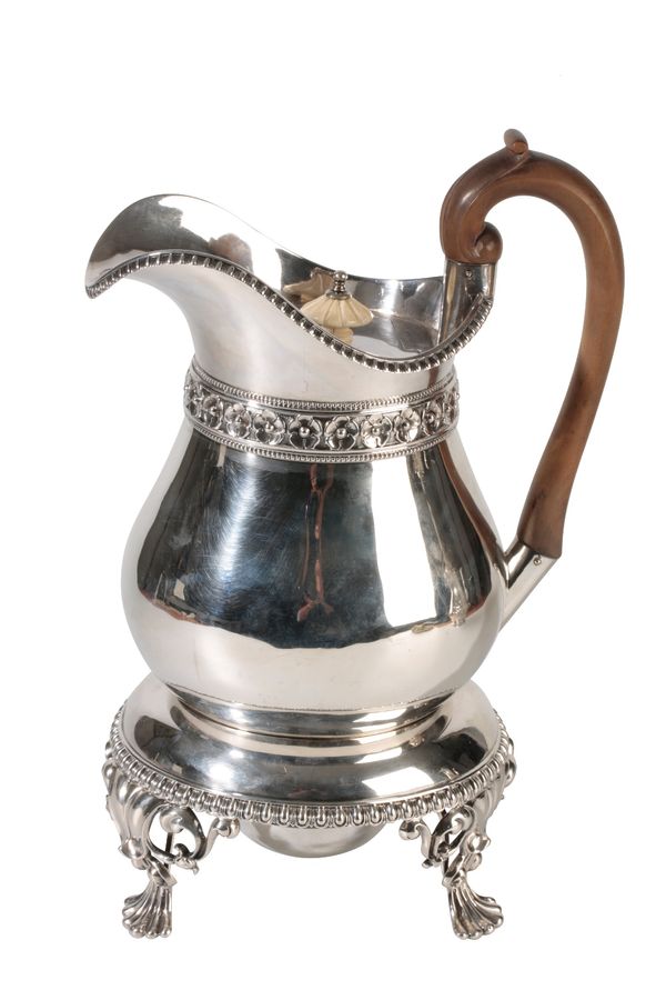 GEORGE III SILVER HOT WATER JUG / COFFEE POT ON STAND, by Benjamin Smith, London, 1818