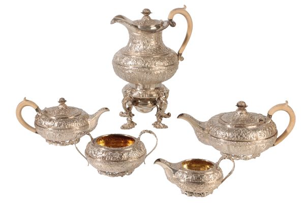 GEORGE IV SILVER FIVE-PIECE TEA SET, by Joseph Angell I, London, 1830