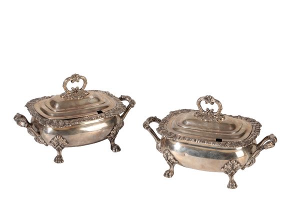 PAIR OF GEORGE III SILVER SAUCE TUREENS AND COVERS, by John Edward Terry, London, 1818