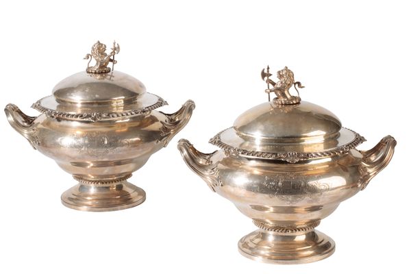 PAIR OF VICTORIAN SILVER SOUP TUREENS, by Edward & John Barnard, London, 1854