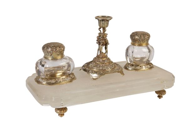 WILLIAM IV SILVER GILT CRYSTAL-MOUNTED INK STAND, possibly by William Elliot, London 1834