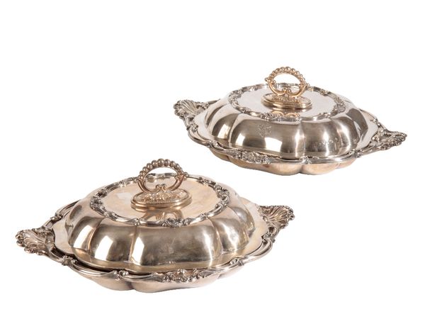 PAIR OF VICTORIAN SILVER ENTREE DISHES AND COVERS, by John Samuel Hunt, London, 1844