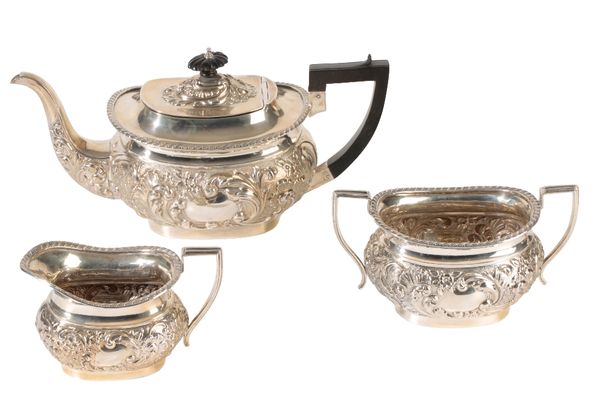 EDWARDIAN THREE PIECE SILVER TEA SET, by Williams, Birmingham, 1903