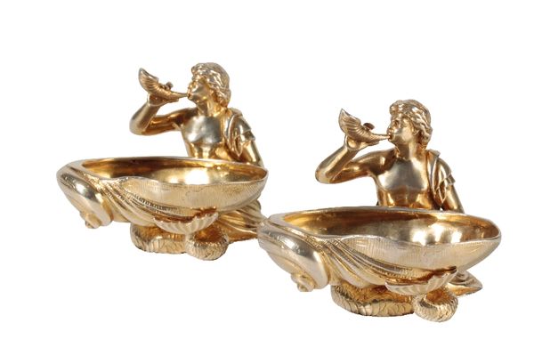 PAIR OF AUSTRIAN SILVER-GILT FIGURAL SALTS, by Josef Carl Klinkosch, Vienna, c.1840