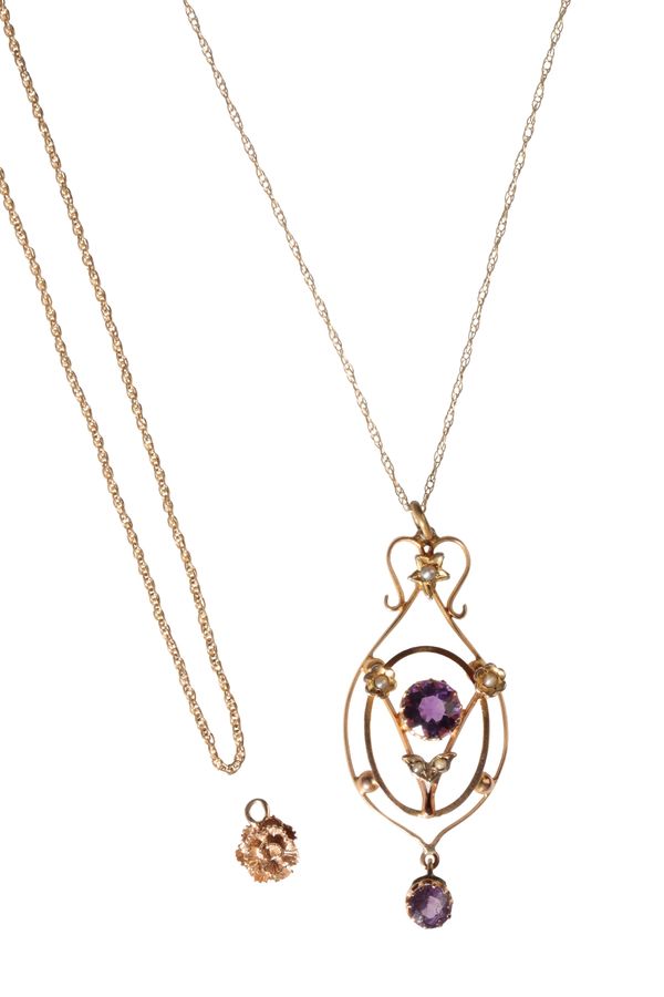 EDWARDIAN AMETHYST AND SEED PEARL PENDANT